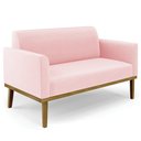 Ver imagem 1 de Sofá Namoradeira Base Madeira Castanho Maressa Suede Rosa Bebê - Ibiza