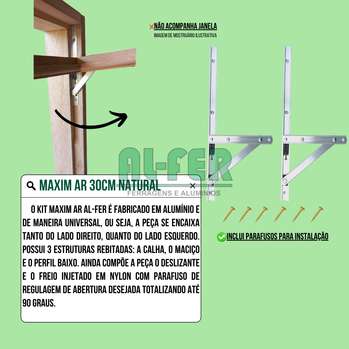 Braço de Janela Maxim Ar 30cm Natural - Madeira e Alumínio - 4