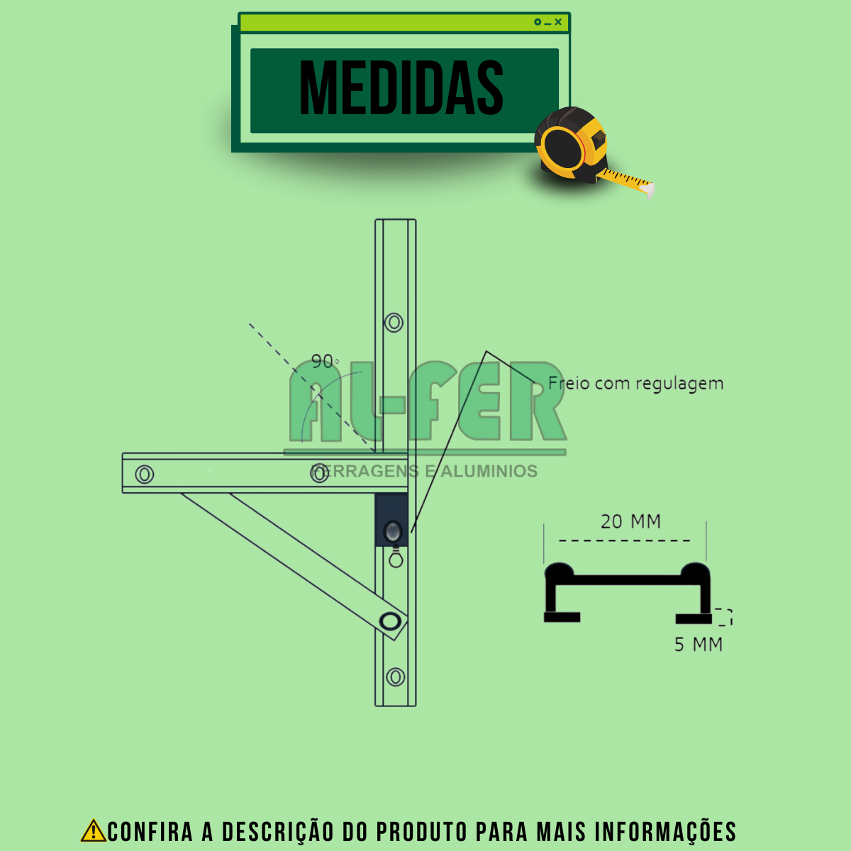 Braço de Janela Maxim Ar 30cm Natural - Madeira e Alumínio - 3