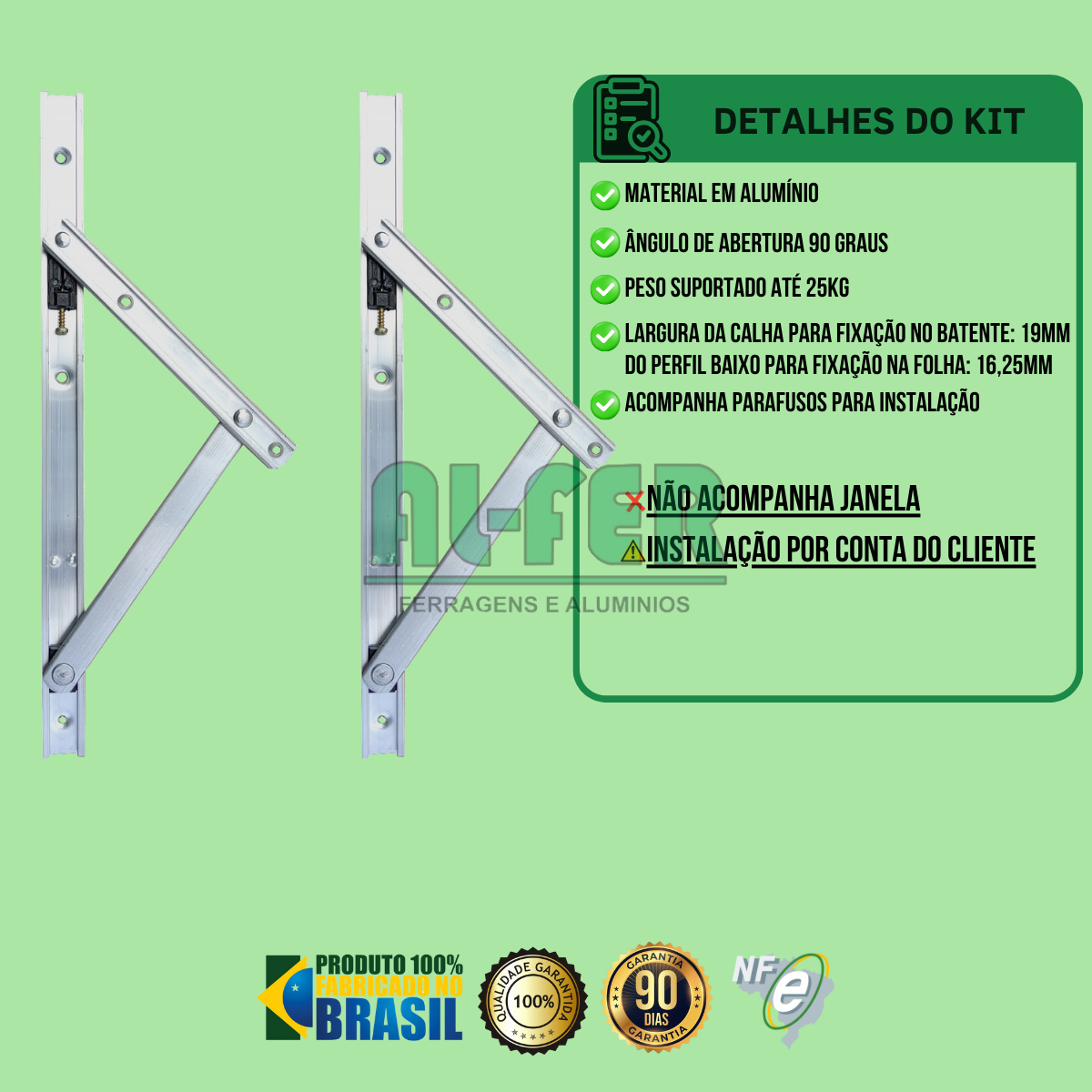 Braço de Janela Maxim Ar 30cm Natural - Madeira e Alumínio - 2