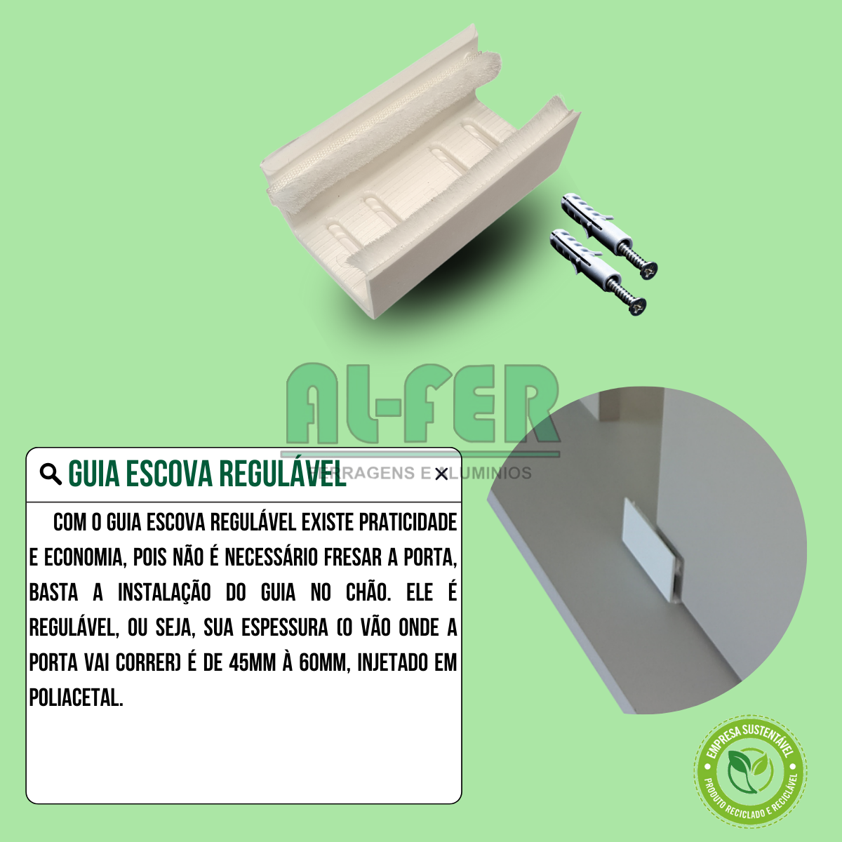 Kit Prático para Porta de Correr 75cm Trilho Inteiro Branco - 1,50m + 1 Par de Concha - 8