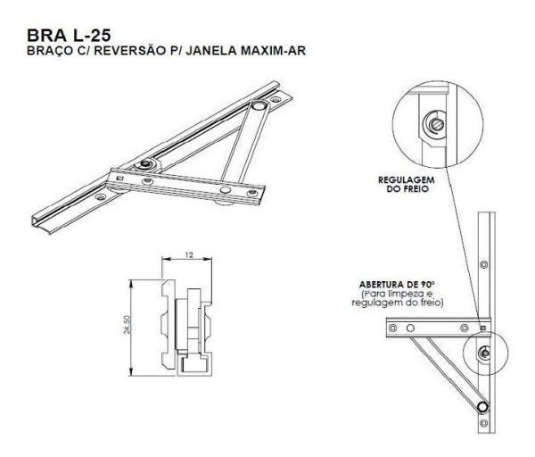 Kit Janela Maxim-ar Braço 40cm + Fecho Alavanca Madeira E Alumínio - 4