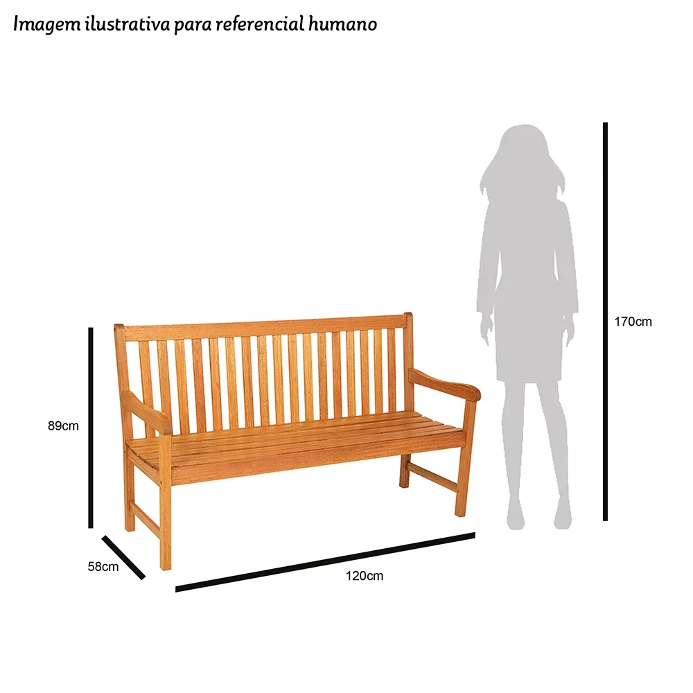 Banco em Madeira Maciça com Encosto 2 Lugares 120cm Ipanema  - 4