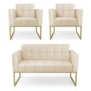 Ver imagem 1 de Kit 1 Sofá Namoradeira e 2 Poltronas Elisa Corino Base Metálica Industrial Dourado - D'Rossi Cor