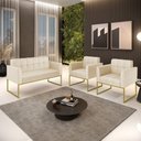 Ver imagem 2 de Kit 1 Sofá Namoradeira e 2 Poltronas Elisa Corino Base Metálica Industrial Dourado - D'Rossi Cor