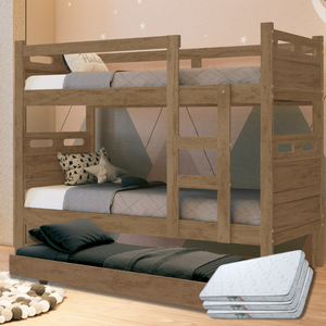 Beliche com Cama Auxiliar 03 Colchões D20 Treliche Completa Cor:castanho
