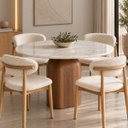 Ver imagem 2 de Mesa de Jantar Redonda Balance 110 cm Tampo Mármore Branco Extra Base Freijó