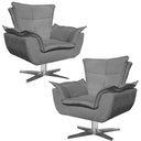 Ver imagem 1 de Kit 2 Poltronas Decorativas Base Giratória Cromada Charger Suede Grafite - Gran Belo