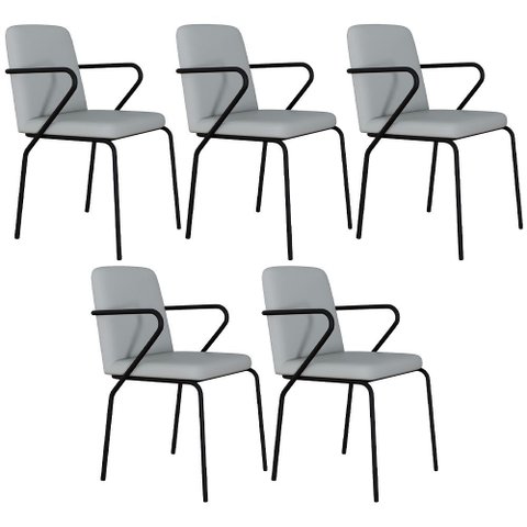 Kit 05 Cadeiras Estofada para Sala de Jantar com Braço Loft Preto C01 Courino Saturno Off White - Ly
