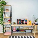 Ver imagem 1 de Rack de TV Style Industrial com Estante Style de Ferro e Madeira Slim 6 Prateleiras Natural e Preto