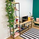 Ver imagem 2 de Rack de TV Style Industrial com Estante Style de Ferro e Madeira Slim 6 Prateleiras Natural e Preto