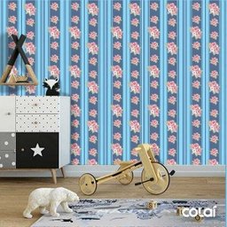 Papel De Parede Adesivo Lavável Rosas Em Laços Azuis 3m - 6