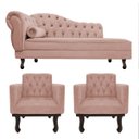 Ver imagem 1 de Kit Diva Recamier Diana 140cm Lado Direito e 02 Poltronas Classic Suede Rosê - ADJ Decor