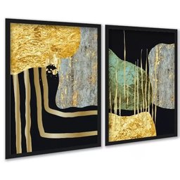 Kit 2 Quadros Modernos Abstratos Contemporâneos 24x18cm:moldura Branca - 1