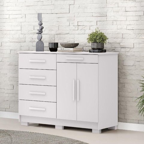 Cômoda Sapateira Sirius 5 Gavetas 2 Portas Branco - Vila Rica