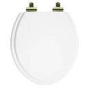 Ver imagem 1 de Assento Sanitário Poliéster Soft Close Oval Branco para Todas as Marcas com Ferragem Dourada