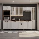 Ver imagem 2 de Cozinha Americana Modulada Torre Quente Paneleiro e Aéreo com Vidro Reflecta com Tampo Completa 6 Peças Paris