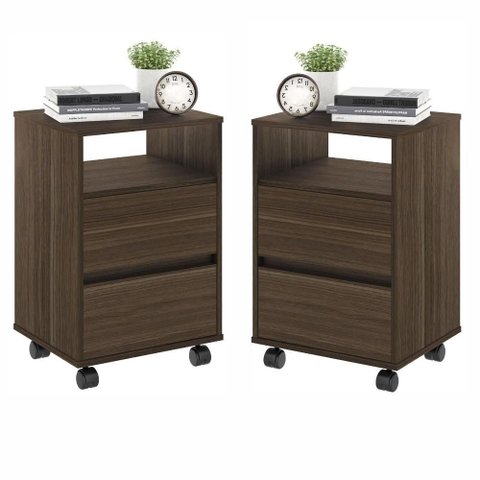 Conjunto Mesa de Cabeceira com Rodízios Nadi Marrom