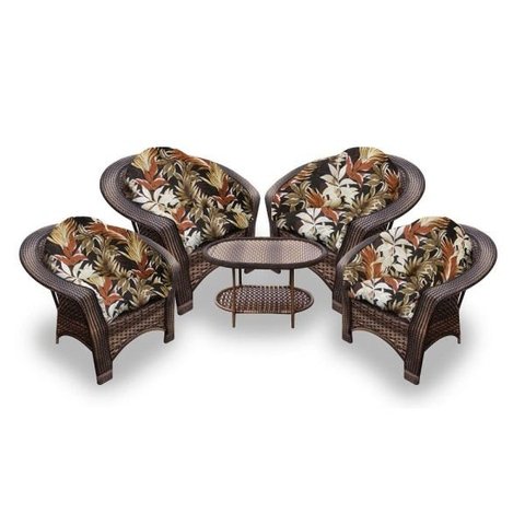 Conjunto de Poltronas Fibra Sintética 19 - 4 Poltronas + 1 Mesa Centro - Tecido Revieira Marrom