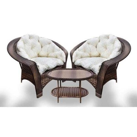 Conjunto de Poltronas Fibra Sintética 19 - 2 Poltronas + 1 Mesa Centro - Tecido Duna Cru