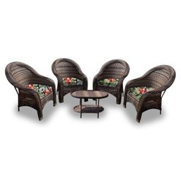 Conjunto de Poltronas Fibra Sintética Karibe - 4 Poltronas + 1 Mesa Centro - Tecido Saquarema - 1