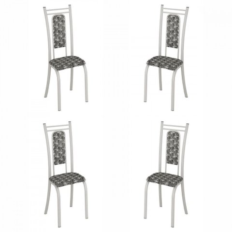 Conjunto com 4 Cadeiras Paris Liso Branco com Mosaico Cinza Teixeira