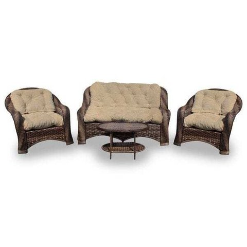 Conjunto de Sofá Fibra Sintética Melo - 1 Sofá 2 L + 2 Poltronas + 1 Mesa Centro - Tecido Duna Deser