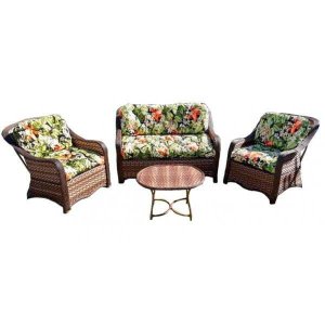 Conjunto de Sofá Fibra Sintética Melo Promo - 1 Sofá 2L + 2 Poltronas + 1 Mesa Centro - Tecido Saqua