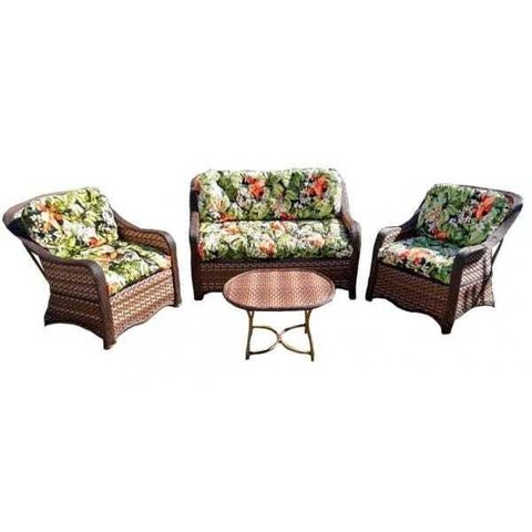 Conjunto de Sofá Fibra Sintética Melo Promo - 1 Sofá 2L + 2 Poltronas + 1 Mesa Centro - Tecido Saqua