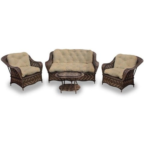 Conjunto de Sofá Fibra Sintética Naja - 1 Sofá 2 L + 2 Poltronas + 1 Mesa Centro - Tecido Duna Deser