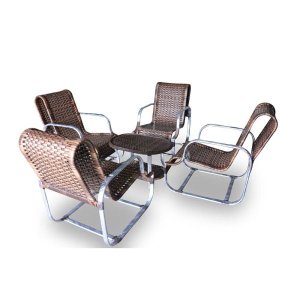 Conjunto de Poltrona Fibra Sintética Sena - 4 Poltronas + 1 Mesa Centro