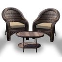 Ver imagem 1 de Conjunto de Poltronas Fibra Sintética Karibe - 2 Poltronas + 1 Mesa Centro - Tecido Duna Deserto