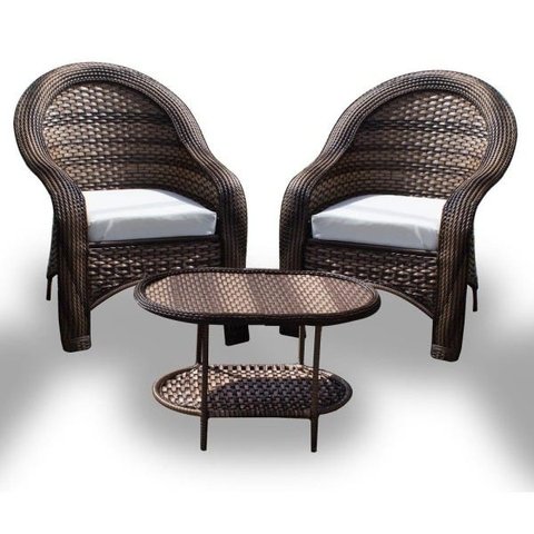 Conjunto de Poltronas Fibra Sintético Karibe - 2 Poltronas + 1 Mesa Centro - Tecido Duna Cru