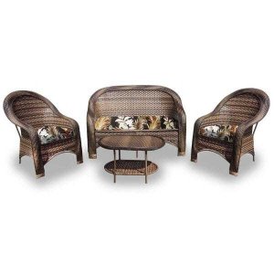 Conjunto de Sofá Fibra Sintética Karibe - 1 Sofá 2L + 2 Poltronas + 1 Mesa Centro - Tecido Revieira