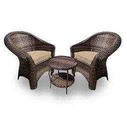 Conjunto de Poltronas Fibra Sintética Bali - 2 Poltronas e 1 Mesa Centro - Tecido Duna Deserto - 1