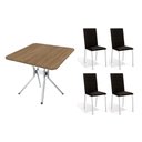 Ver imagem 1 de Conjunto: Mesa de Cozinha Loire C/ Tampo de Madeira 90cm + 4 Cadeiras Amsterdã Cromada - Corano