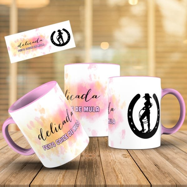 Caneca - Delicada feito coice de mula (com interior e alça rosa) - 1