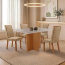 Ver imagem 1 de Mesa Jantar Olimpia 4 Lugares MDF e Vidro Serigrafado Off White 120cm Moderna