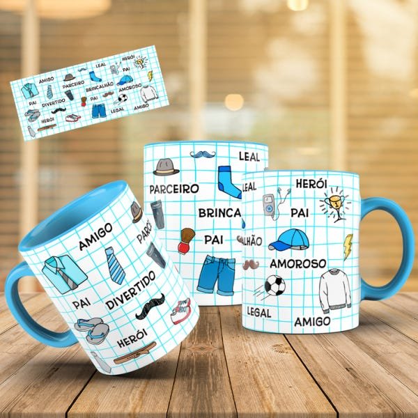 Caneca de porcelana - Dia dos Pais (com interior e alça azul) - 1