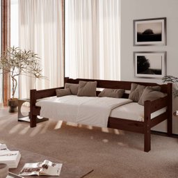 Sofa Cama de Madeira Maciça Cor Castanho - 1
