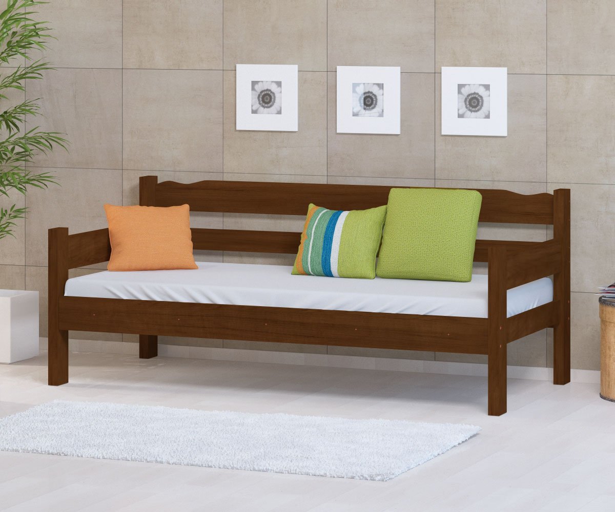 Sofa Cama de Madeira Maciça Cor Castanho