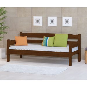 Sofa Cama de Madeira Maciça Cor Castanho
