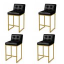 Ver imagem 2 de Banqueta Cozinha Alta com Encosto Industrial Kit 4 Dourado Lirina Pu Preto C05 - D’Rossi