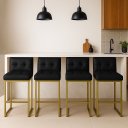 Ver imagem 1 de Banqueta Cozinha Alta com Encosto Industrial Kit 4 Dourado Lirina Pu Preto C05 - D’Rossi