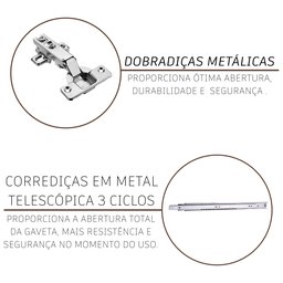 Cozinha Modulada Compacta Fidelitá Lisboa 2 Peças 120cm 5 Portas 3 Gavetas com Tampo - 7