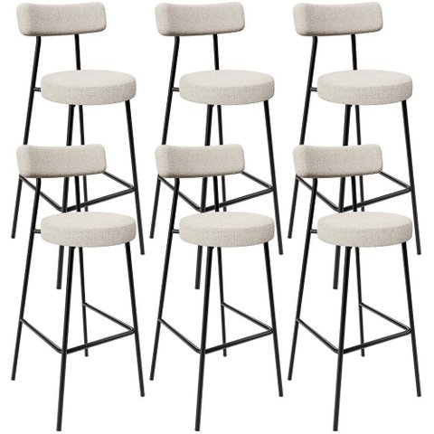 Kit 06 Banquetas Altas Cozinha Bar Sala De Jantar Em Aço Milão L02 Bouclê Creme - Lyam Decor