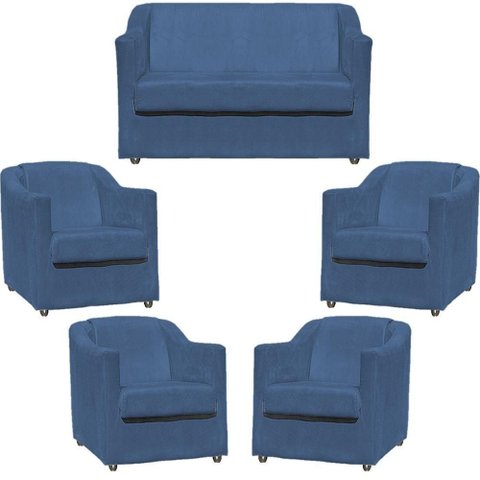 Kit Namoradeira Decorativa + 4 Poltronas para Sala Manicure Recepção Consultório Mila Suede