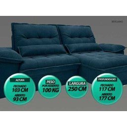 Sofá Bergamo 2,50M Assento Retrátil e Reclinável Velosuede Royal - NetSofás - 3