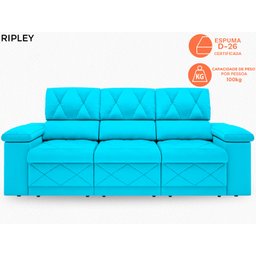 Sofá New Ripley 2,05M Assento Retrátil e Reclinável Velosuede Turquesa - NetSofás - 2