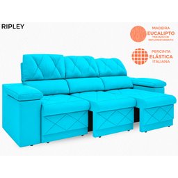 Sofá New Ripley 2,05M Assento Retrátil e Reclinável Velosuede Turquesa - NetSofás - 5